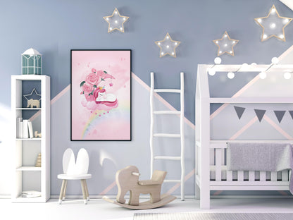 Pink unicorn posters for child/baby room - 3 Posters for girl decoration - Birth gift - A4/A3 format painting - decorative accessory - bb