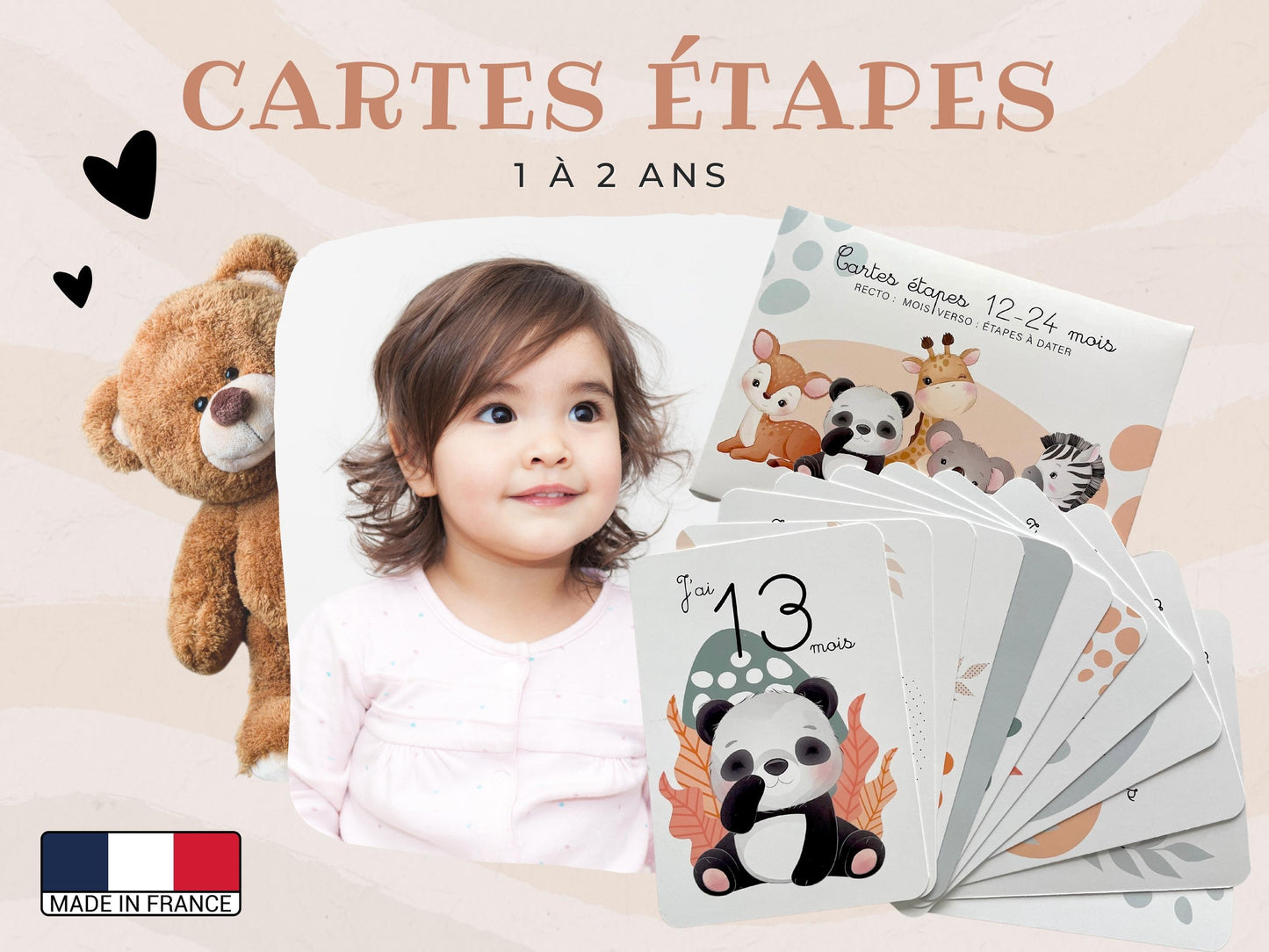 Carte étapes - 12 - 24 mois - Animaux mignon jungle forêt 1 an 2 ans - Bébé - Famille - Souvenir - Papeterie - Ma deuxième année recto verso - Imagine.affiche