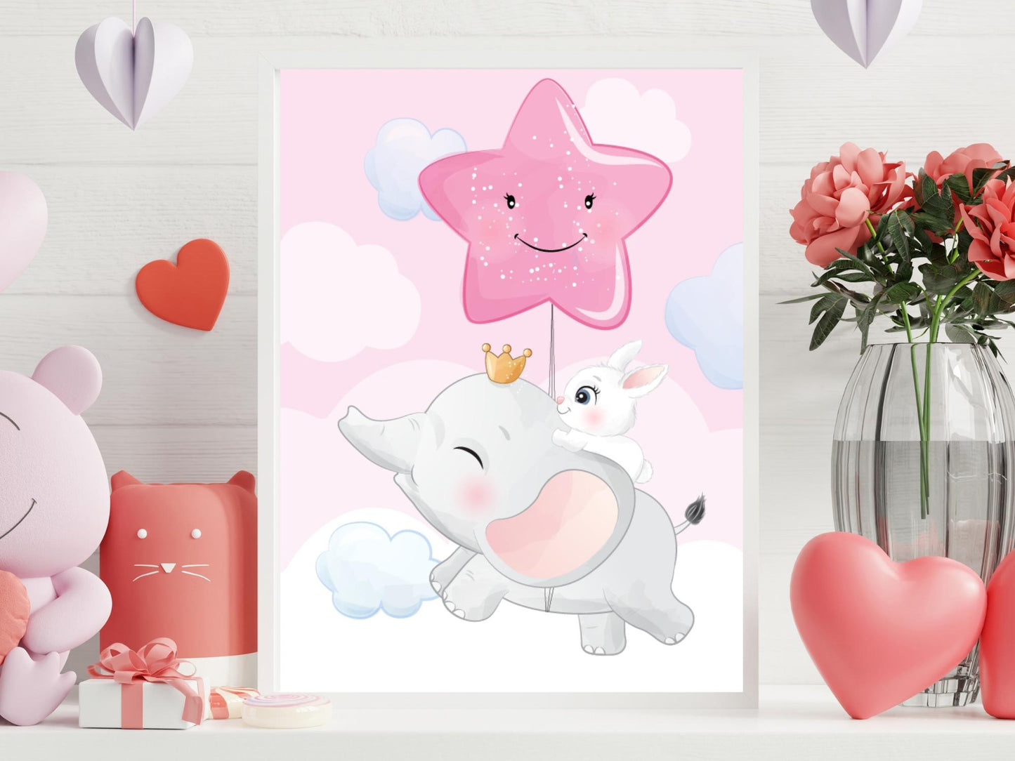 Cute elephant posters - 3 baby children's bedroom posters - Boy decoration - baby birth gift - animal wall frame - print