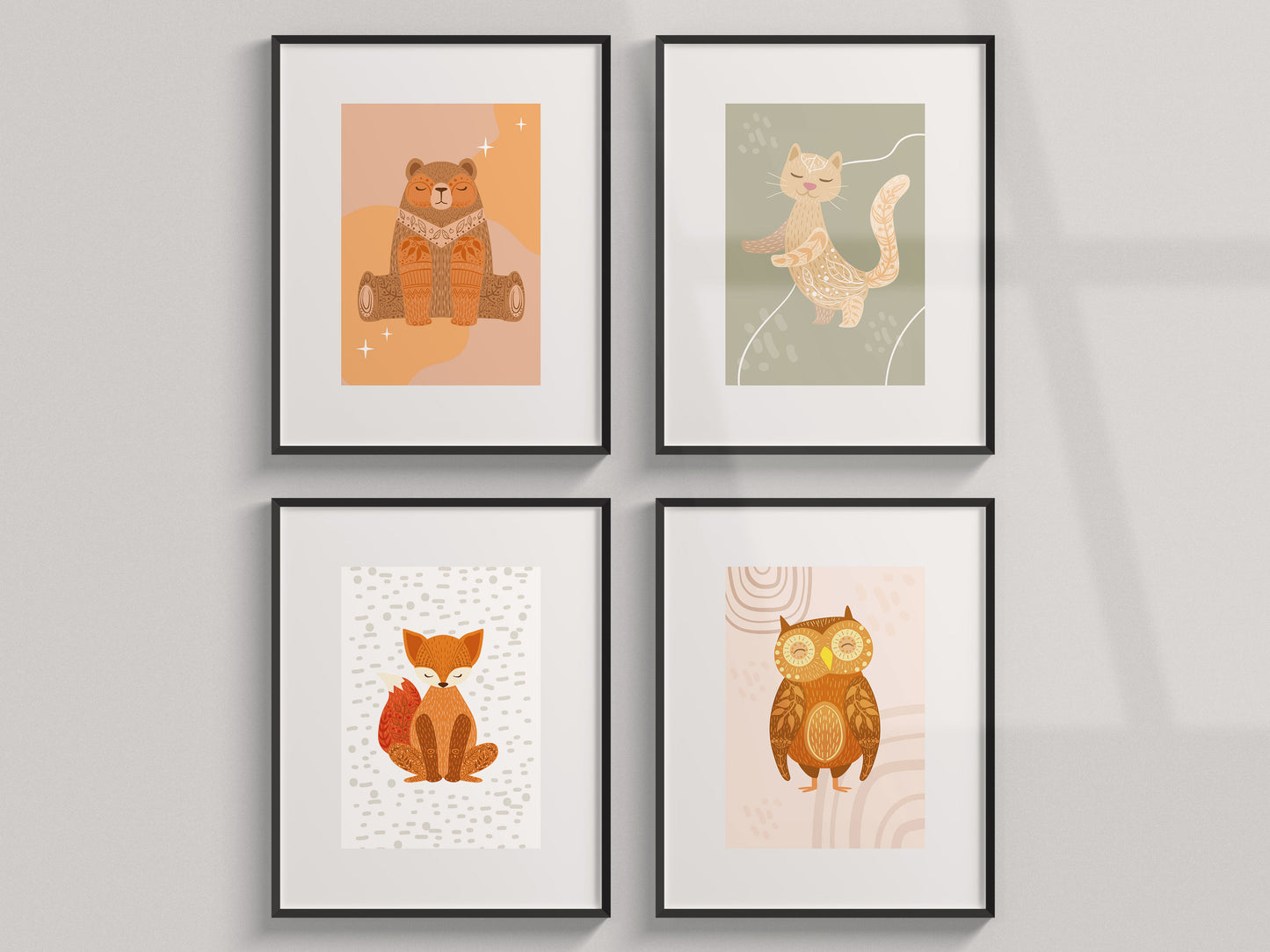 Animal posters owl fox bear cat - boho deco - baby room poster - boho wall frame - nature poster for children - design poster