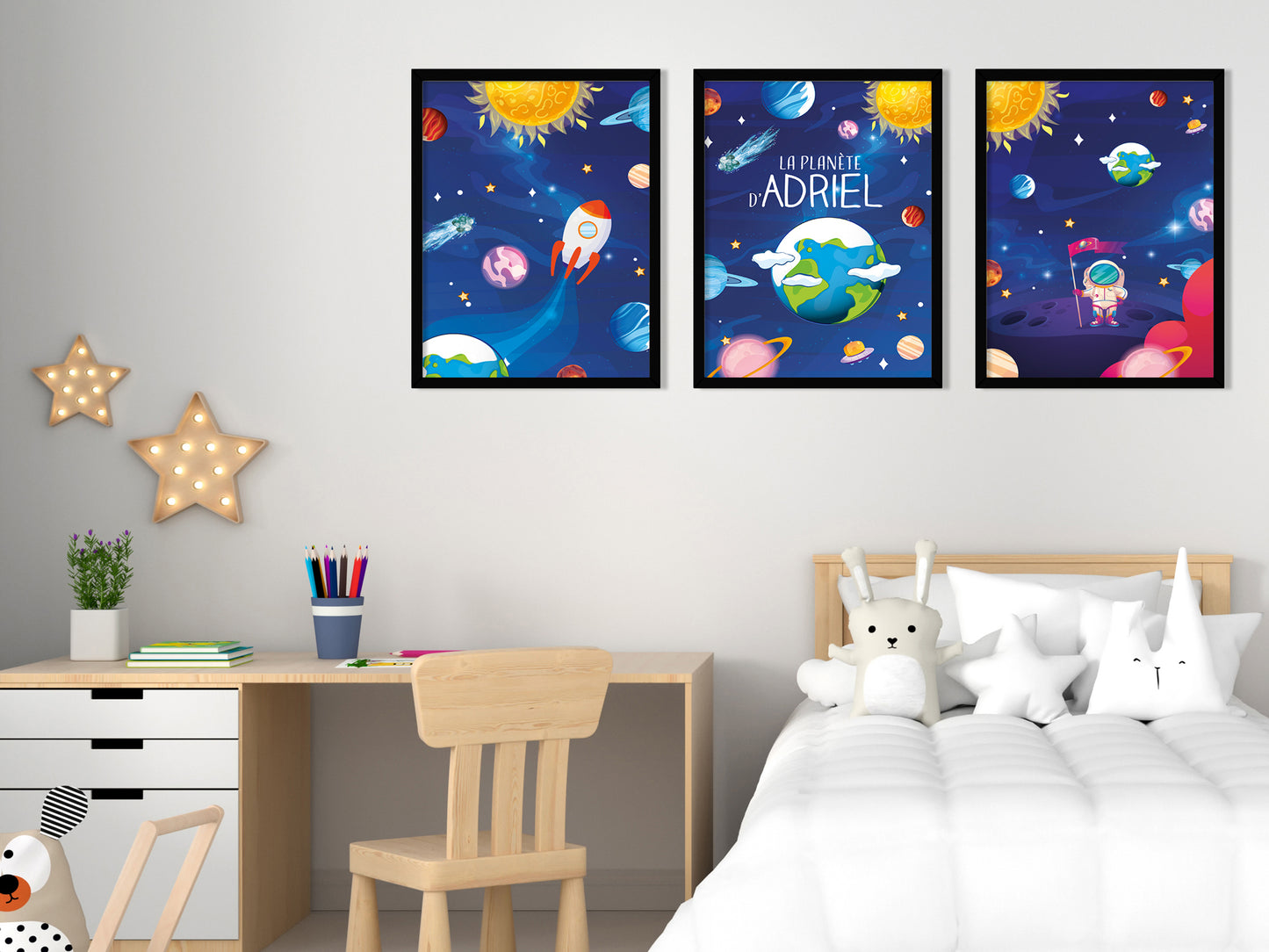 Space posters personalized children's room - Decoration 3 posters boy girl - Space - Gift idea Astronaut Cosmonaut Printing A4 A3