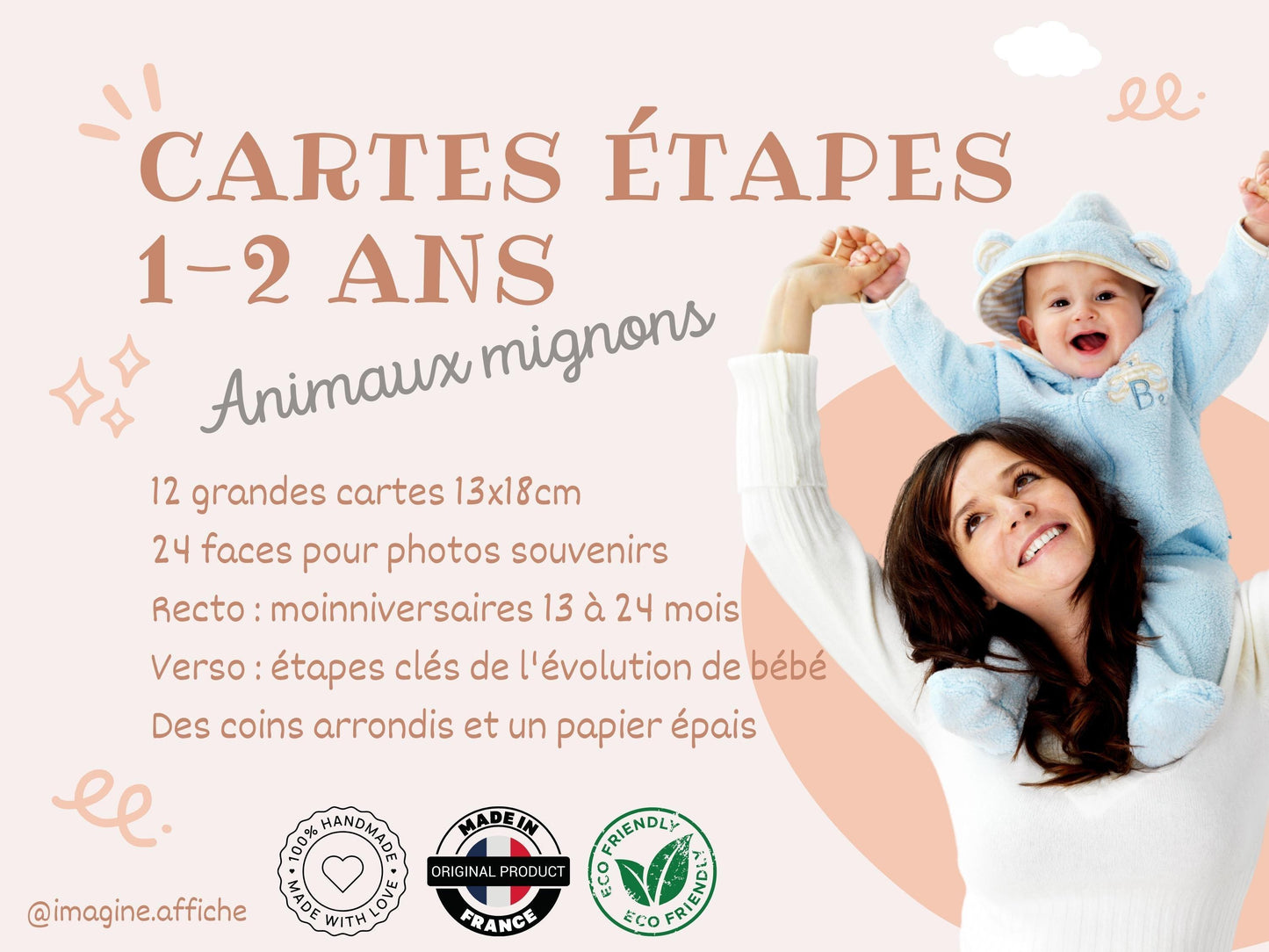 Carte étapes - 12 - 24 mois - Animaux mignon jungle forêt 1 an 2 ans - Bébé - Famille - Souvenir - Papeterie - Ma deuxième année recto verso - Imagine.affiche