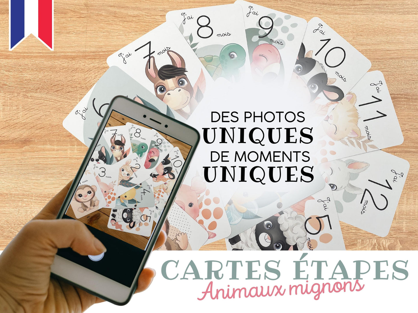 Carte étapes - 1 semaine 12 mois - Animaux mignon jungle forêt 0 1 an