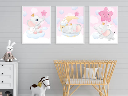Cute elephant posters - 3 baby children's bedroom posters - Boy decoration - baby birth gift - animal wall frame - print