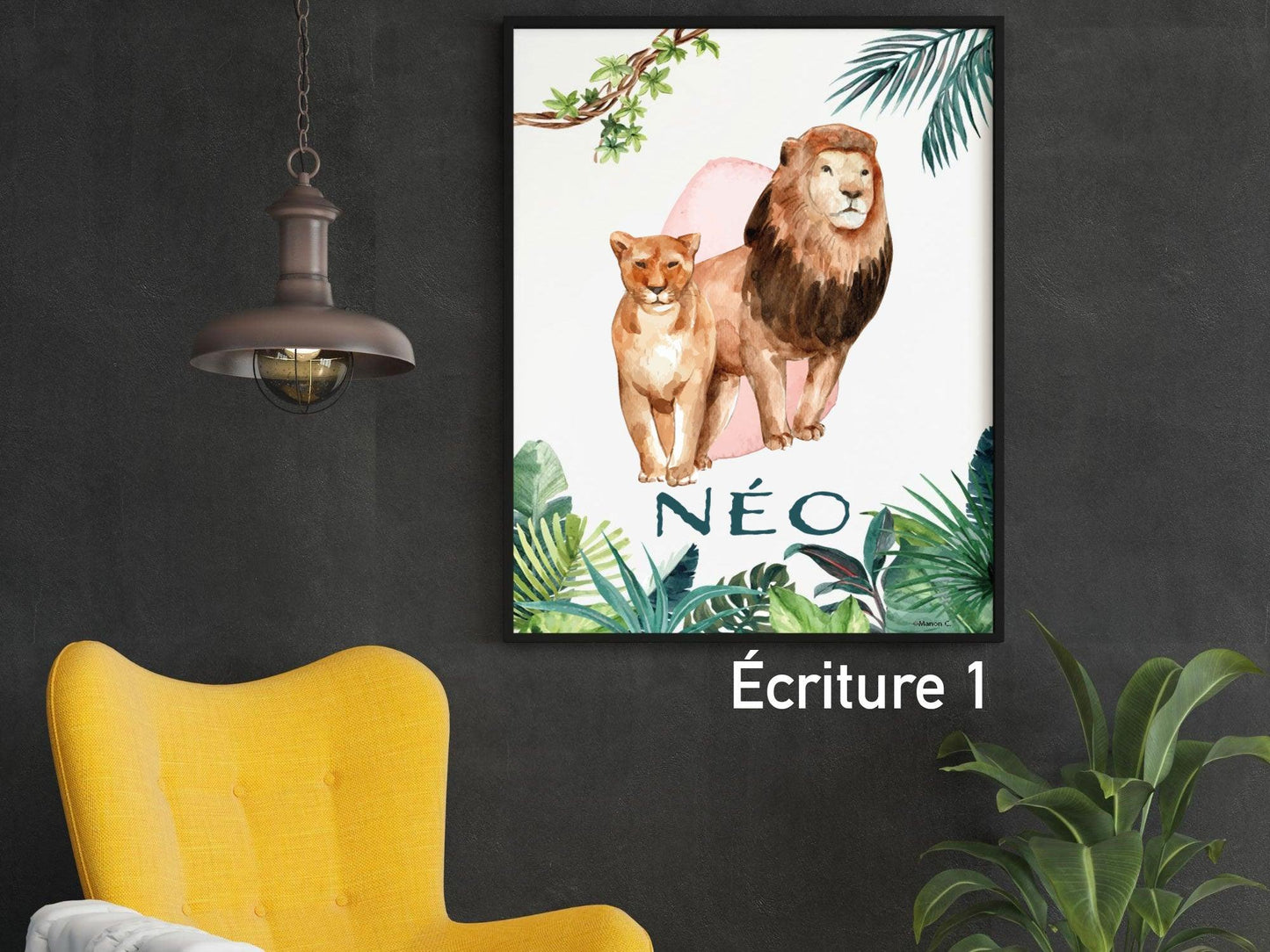 3 affiches personnalisées Jungle decoration avec Lion Eléphant Girafe pour Chambre salon adulte enfant sur le thème safari animaux - Imagine.affiche