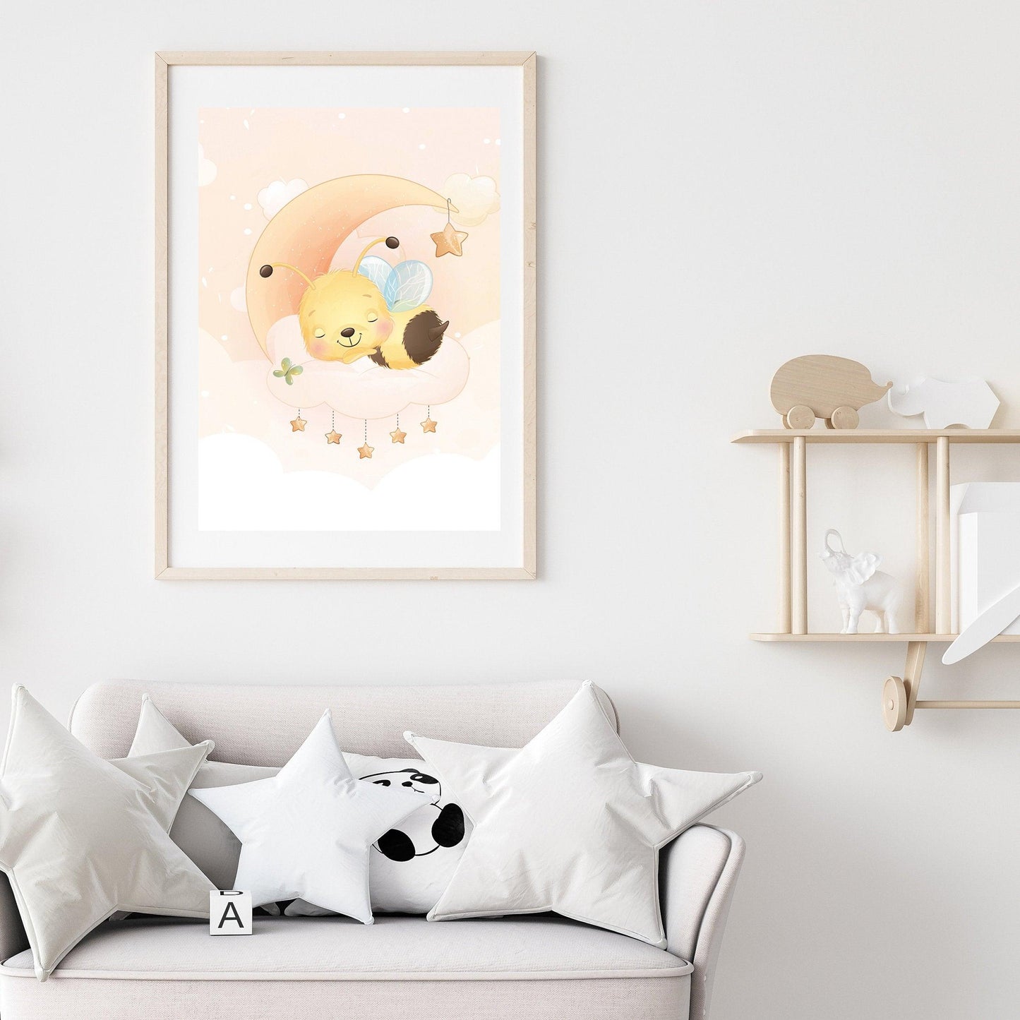 Set affiches abeille mignonne tons pastel jaune rose décoration enfant A4 A3
