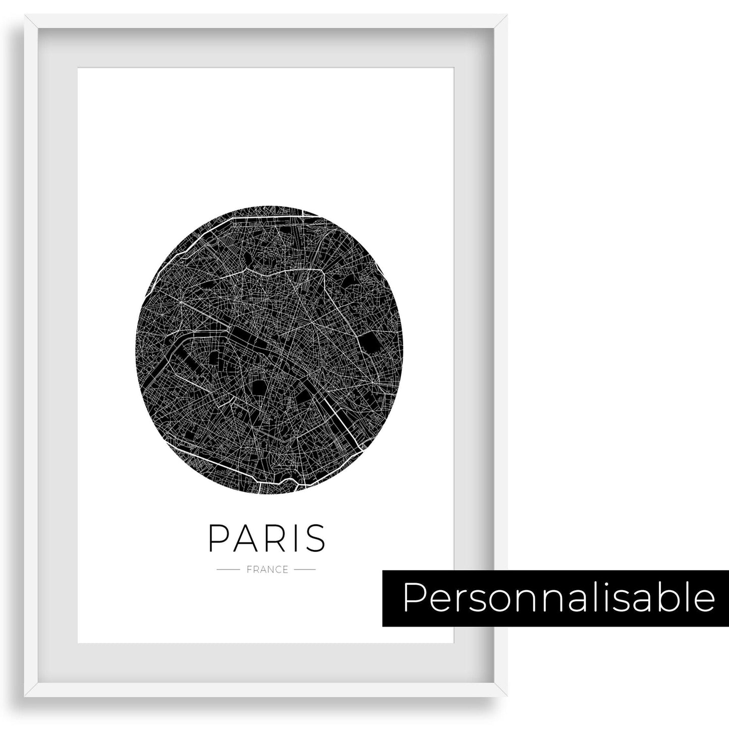 Affiche Paris City Map carte personnalisable design minimaliste - Imagine Affiche

