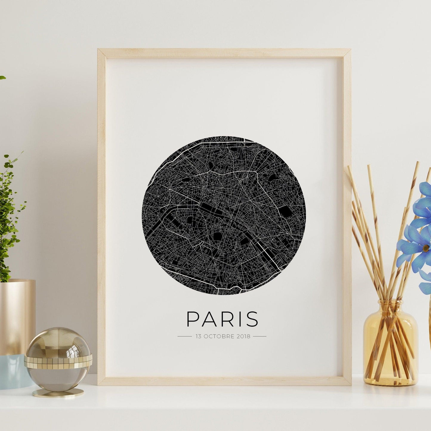 Affiche Paris City Map design minimaliste cadeau amoureux Paris