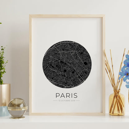 Affiche Paris City Map design minimaliste cadeau amoureux Paris