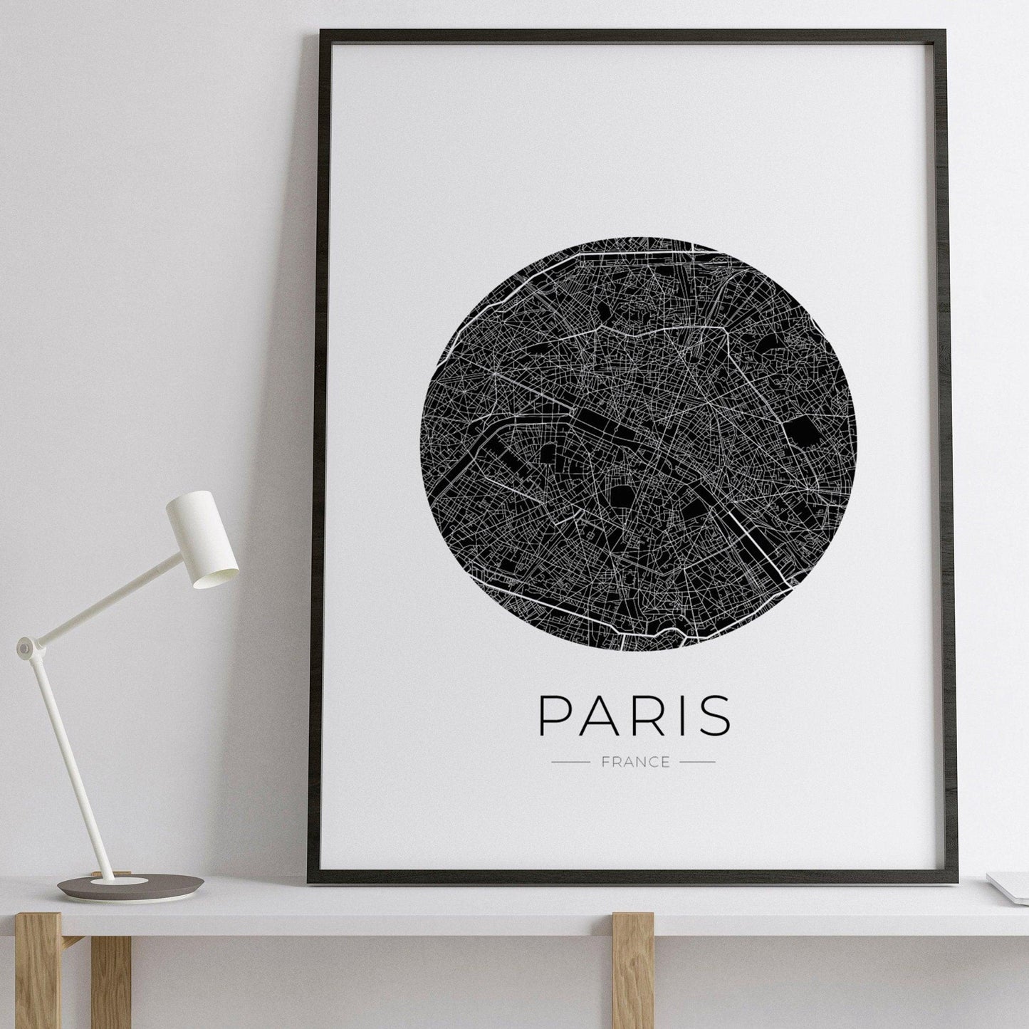 Affiche Paris City Map design épuré rues principales carte ville