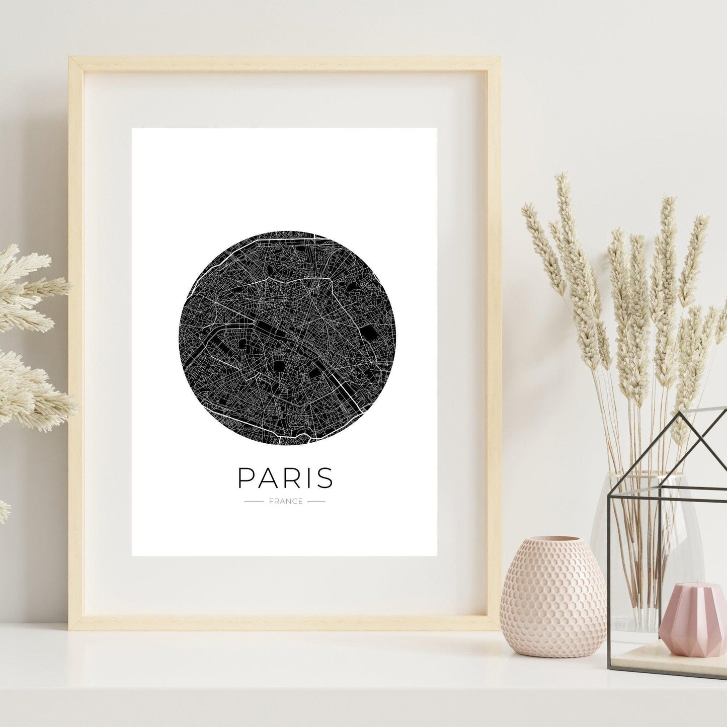 Affiche Paris City Map noir blanc design moderne décoration intérieure

