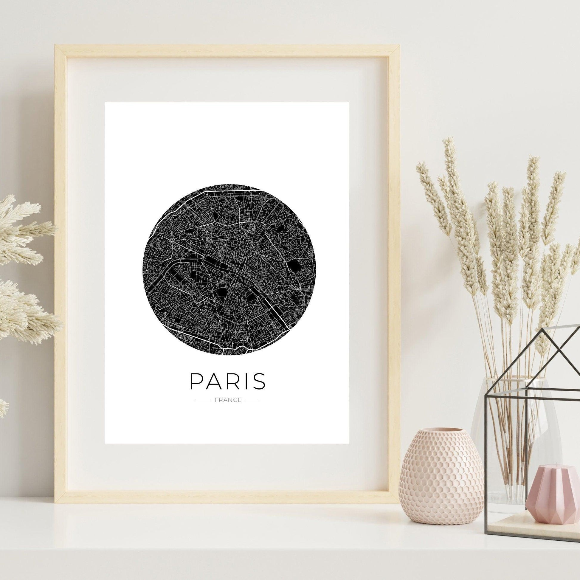 Affiche Paris City Map noir blanc design moderne décoration intérieure

