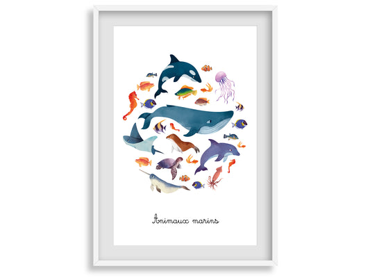 Affiche les animaux marins