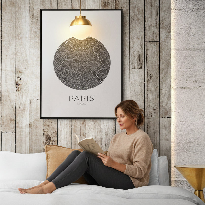 Poster carte Paris personnalisable texte adresse quartier ville France

