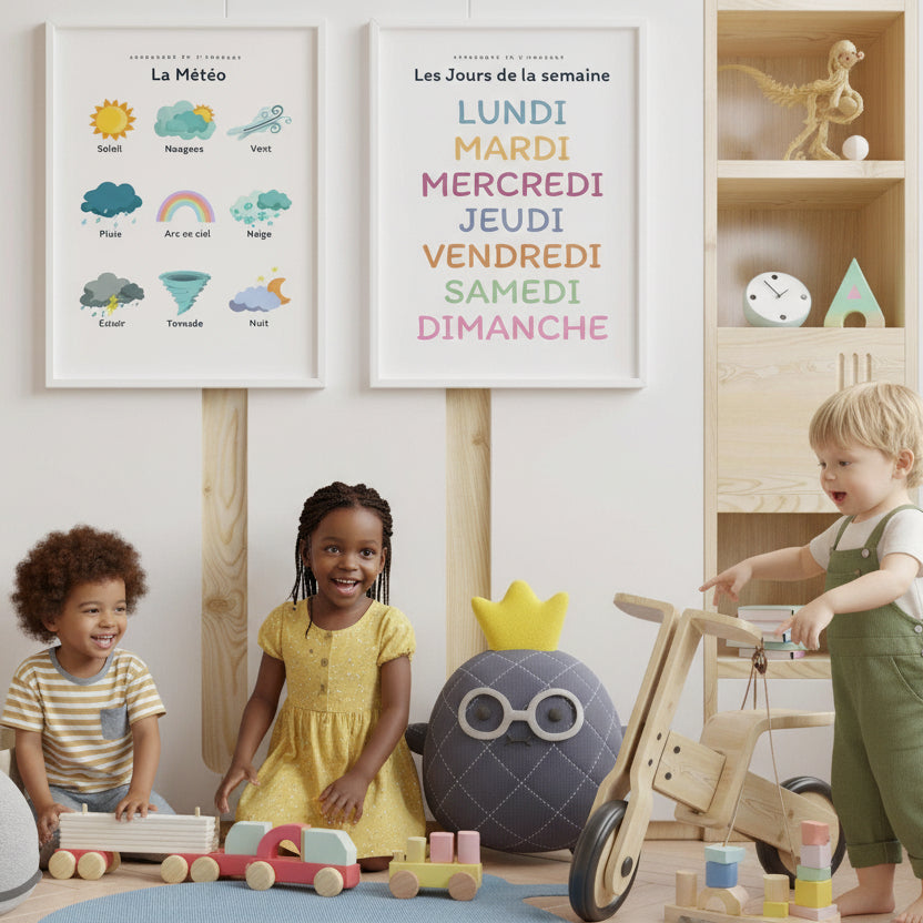 Affiche jours semaine design moderne décoration chambre enfant école