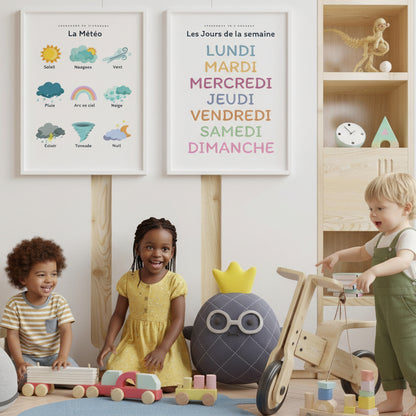 Affiche jours semaine design moderne décoration chambre enfant école
