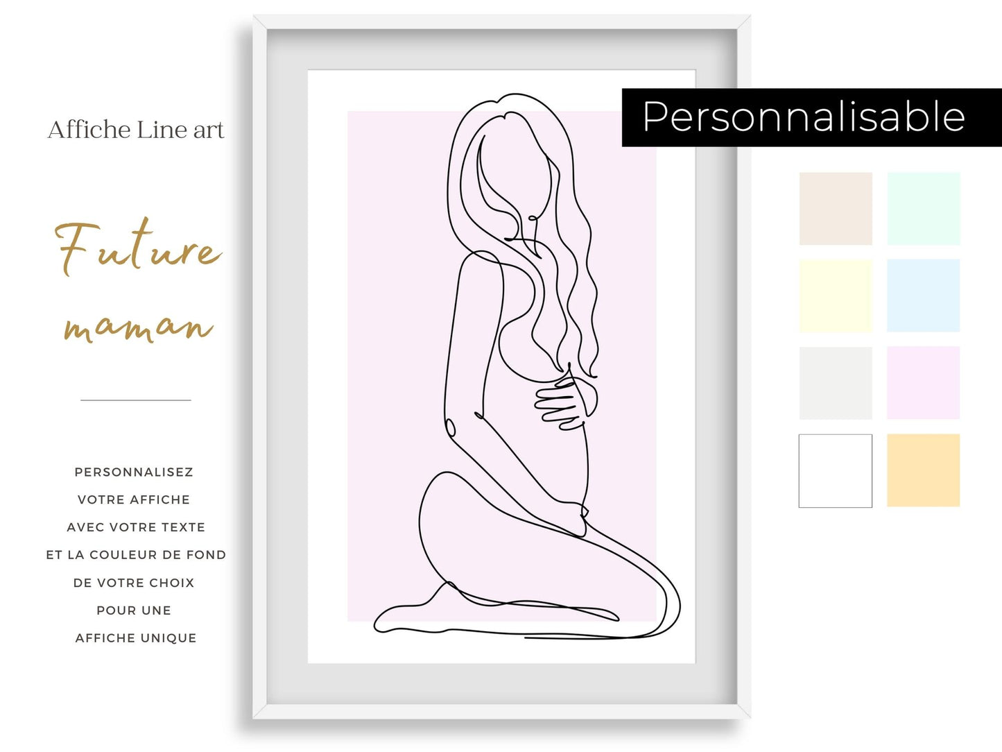 Affiche Line art maman enceinte personnalisable