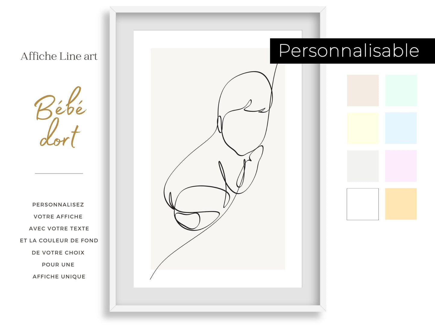 Affiche bébé personnalisable - Line art baby