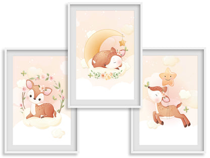 Posters Cute doe illustration - baby children's room - Girl decoration - Birth gift idea - Animal theme - A4 or A3 format