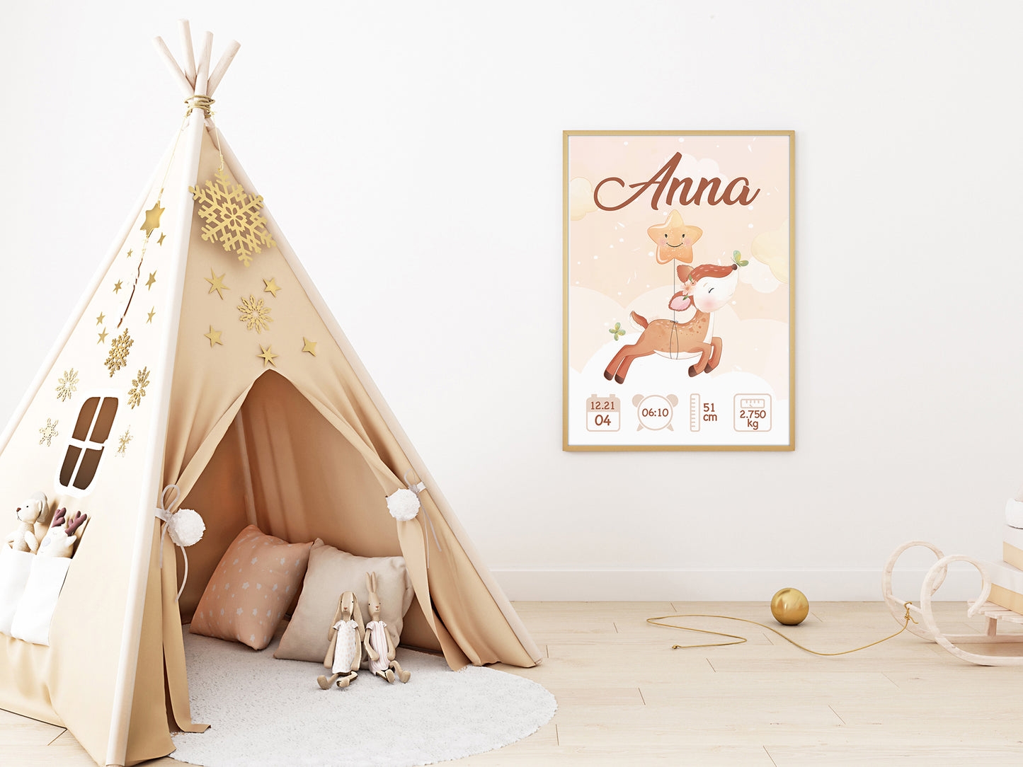 Personalized birth poster "Doe" - First name, weight, height and time