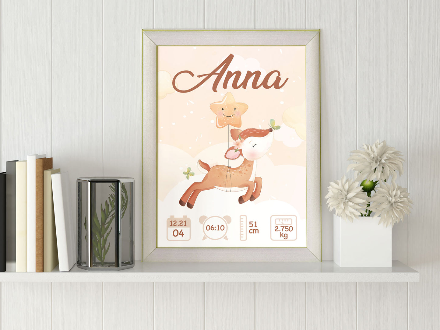 Personalized birth poster "Doe" - First name, weight, height and time