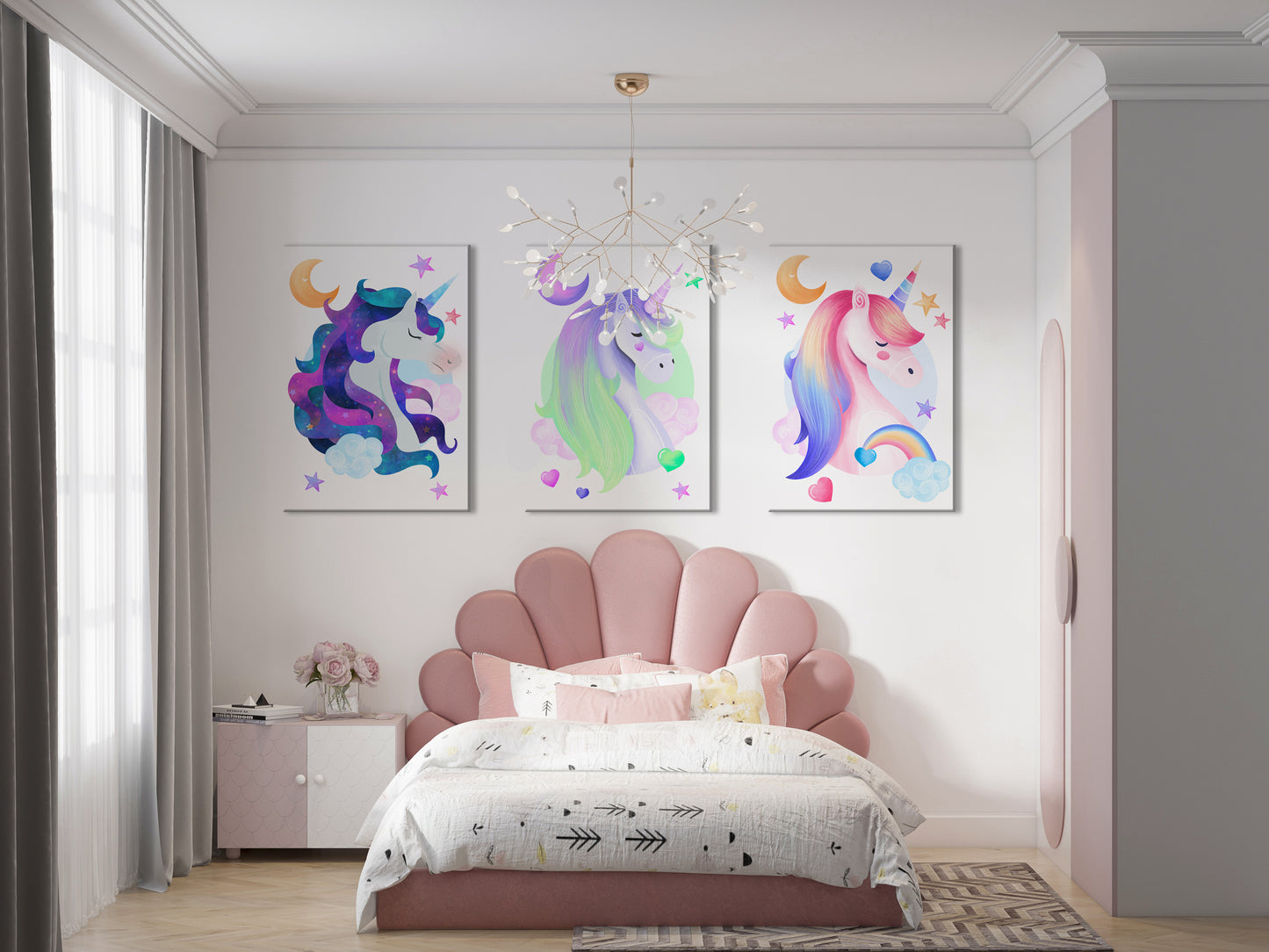 Magical unicorn posters child/baby room - Decoration boy girl -multicolored- Birthday - storytelling and magic - 3 posters A4 A3 print