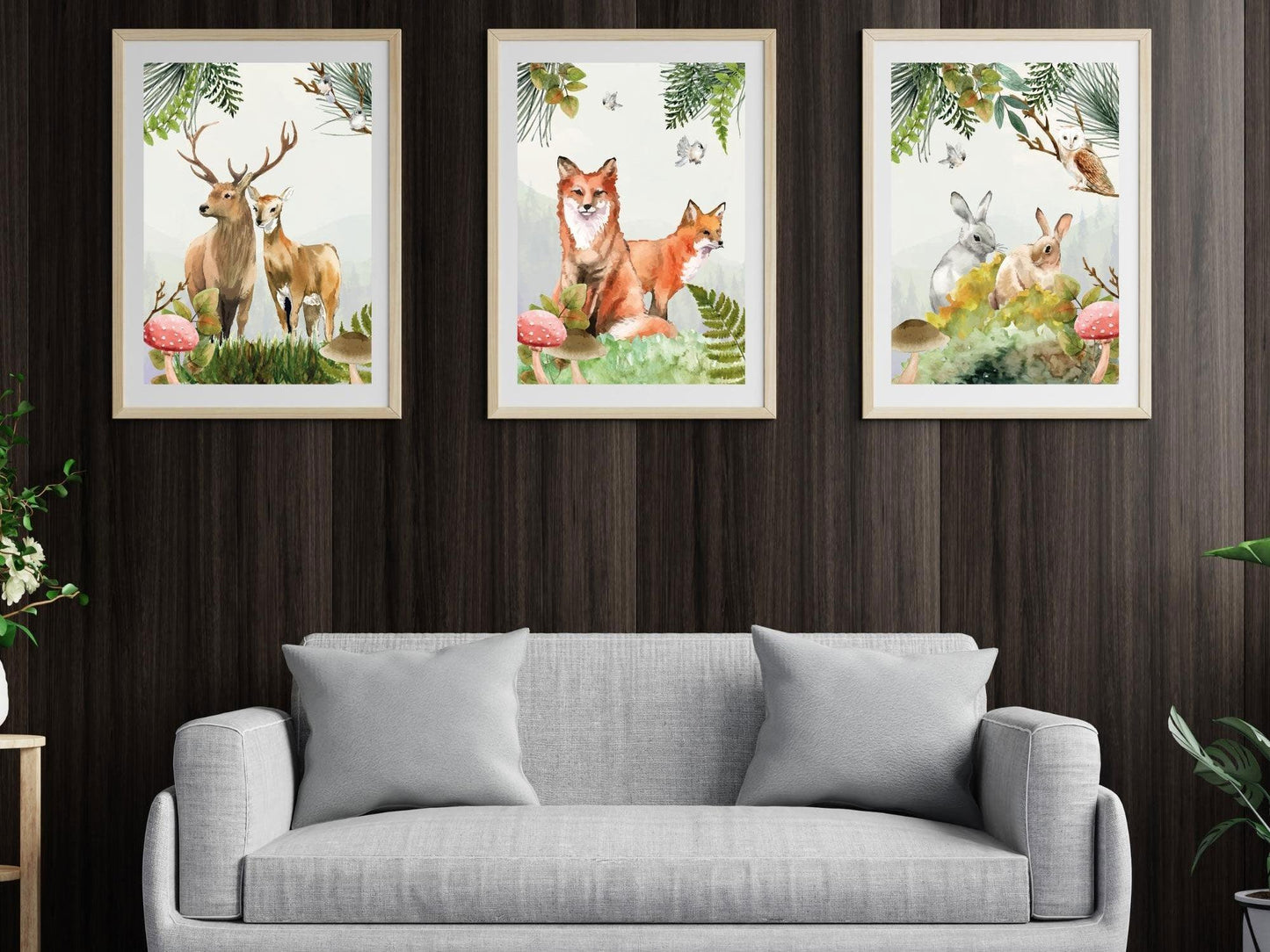 Set affiches "Forêt aquarelle" avec de beaux animaux un renard un lapin et un cerf - Imagine.affiche
