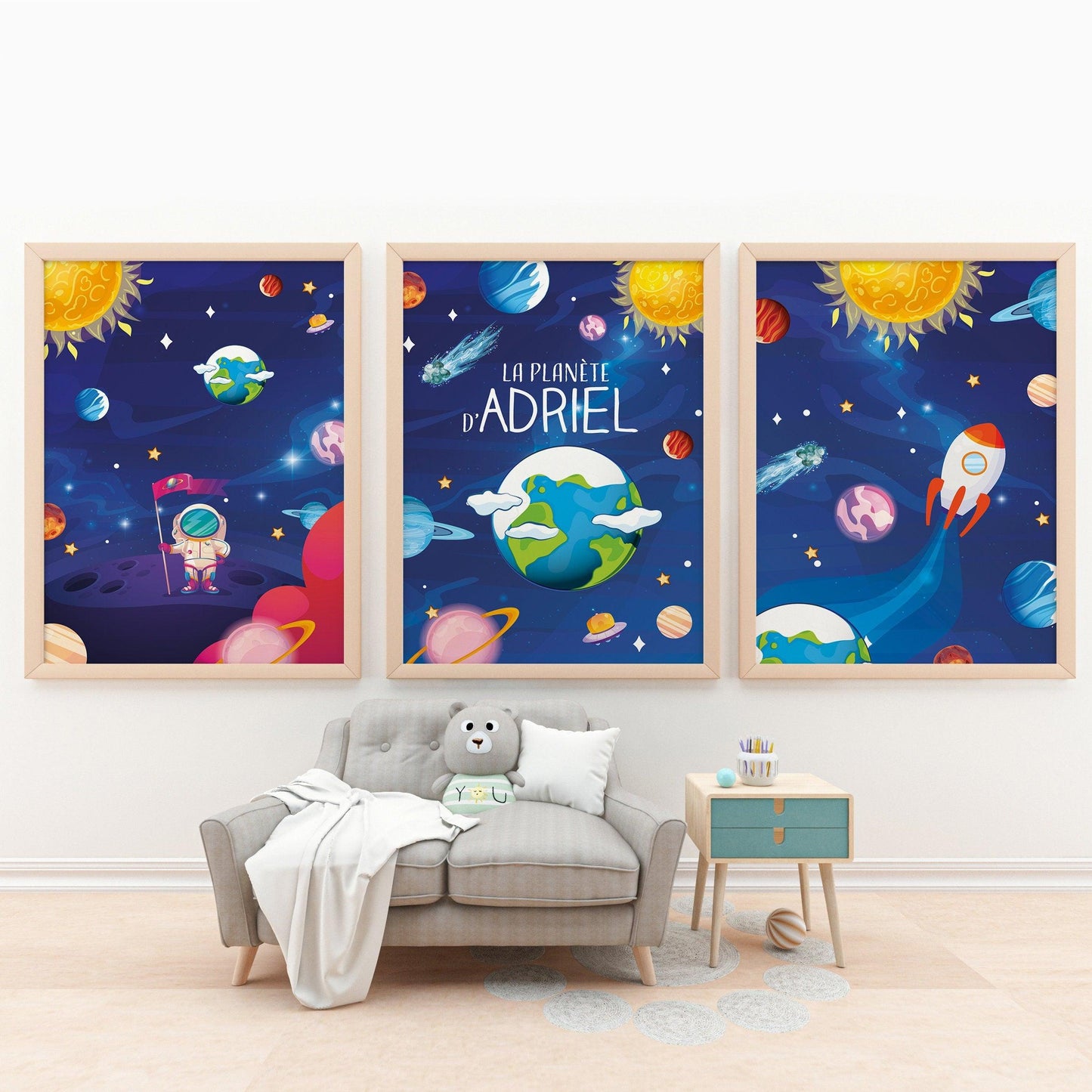 Espace affiches personnalisé chambre enfant - Décoration 3 posters garçon fille - Space -Idée cadeau Astronaute Cosmonaute Impression A4 A3 - Imagine.affiche