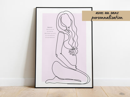 Affiche maman enceinte personnalisable - Line art maman bébé - Décoration salon moderne et design - Fête des mère - Cadeau naissance - Imagine.affiche
