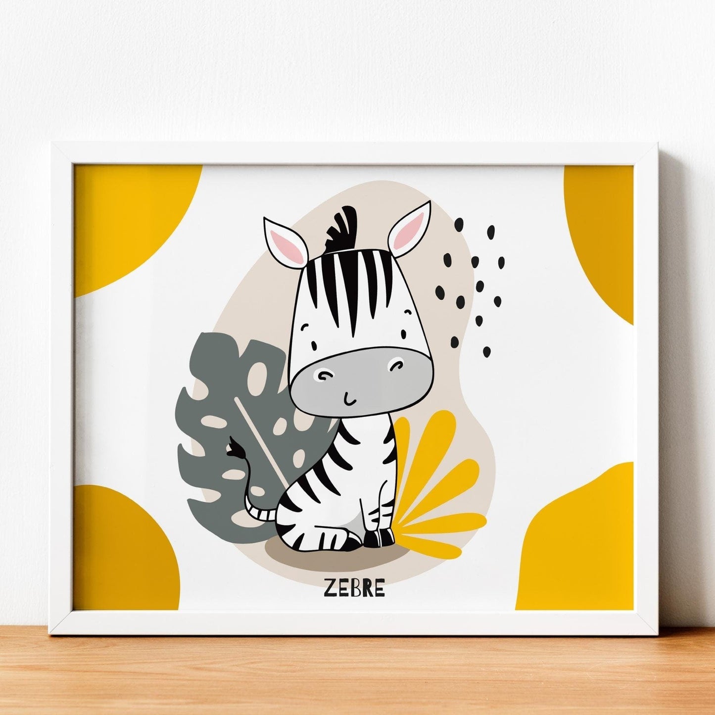 Affiche Lion Zèbre Girafe jaune - Poster bebe enfant - Déco chambre jungle safari - affiche animaux - illustration enfant - naissance A4 A3 - Imagine.affiche
