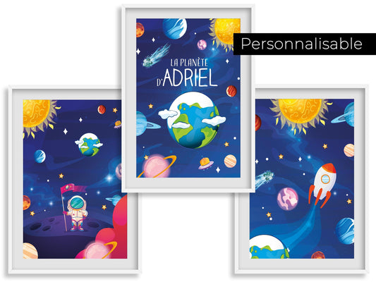 Espace affiches personnalisé chambre enfant - Décoration 3 posters garçon fille - Space -Idée cadeau Astronaute Cosmonaute Impression A4 A3 - Imagine.affiche