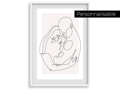 Affiche famille personnalisable - Line art maman papa bébé - Décoration salon moderne et design - Fête des mères pères - Cadeau naissance - Imagine.affiche