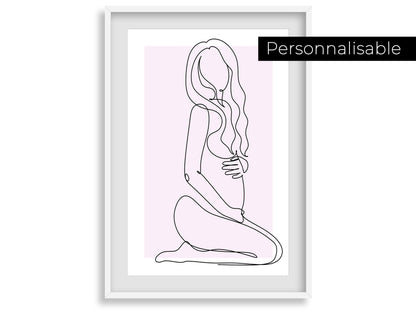 Affiche maman enceinte personnalisable - Line art maman bébé - Décoration salon moderne et design - Fête des mère - Cadeau naissance - Imagine.affiche