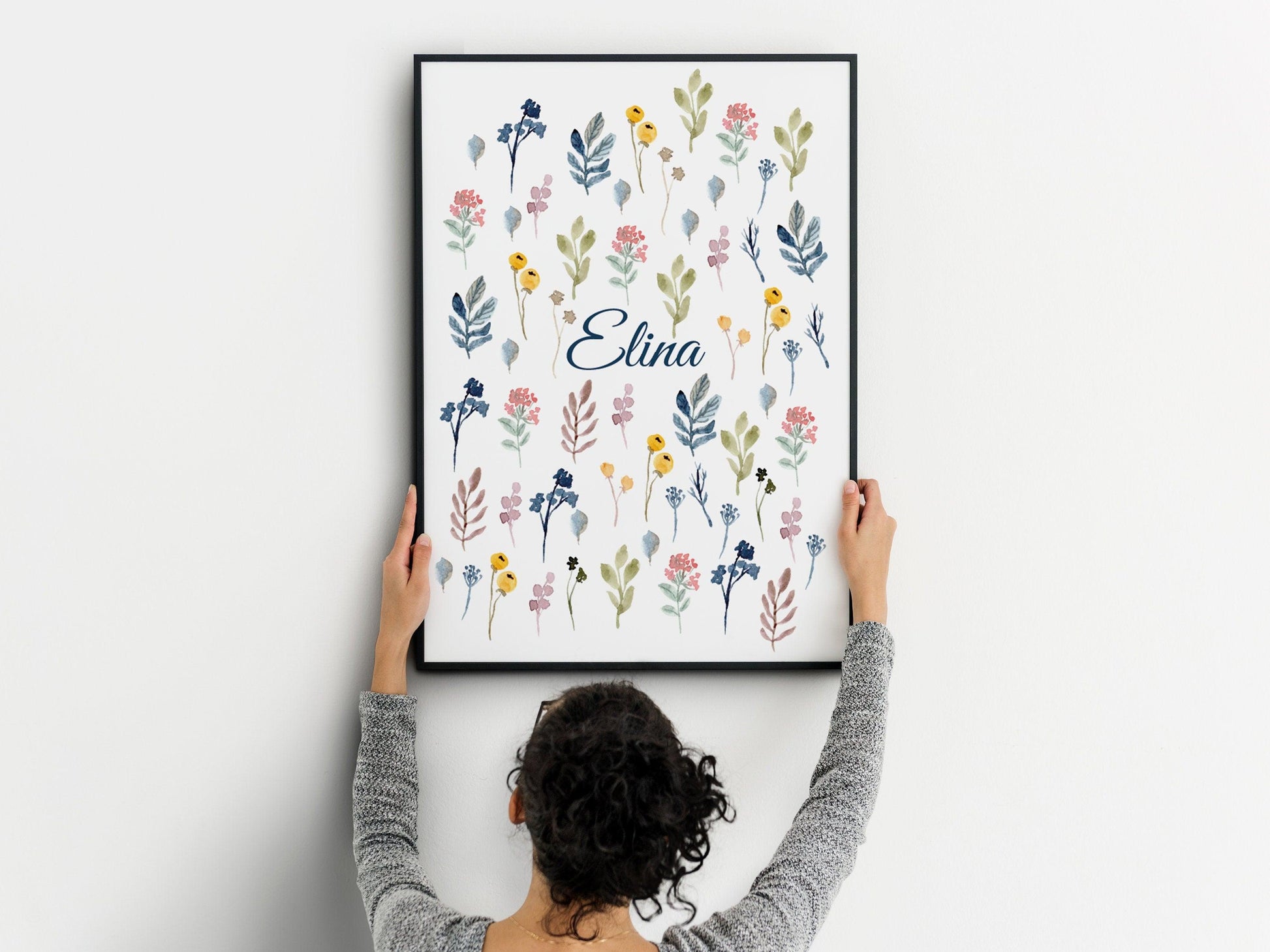 Affiche prénom personnalisable fleuri - naissance anniversaire - nom surnom - fille bébé enfant - décoration poster mural - chambre salon - Imagine.affiche