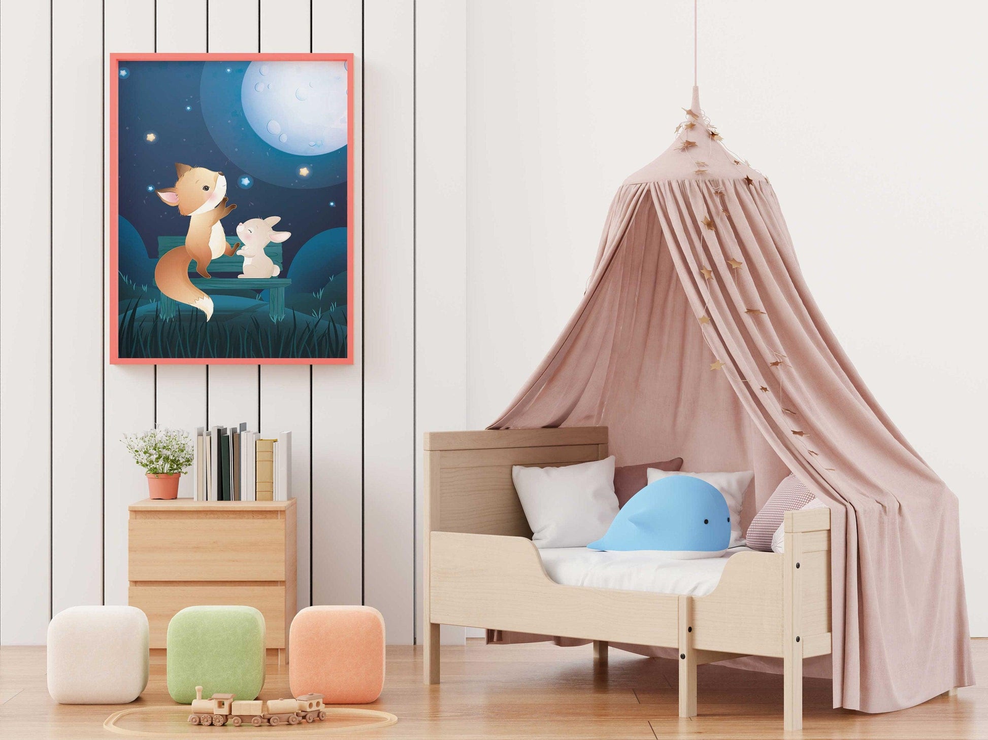 Affiches Renard et Lapin rêve illustration - chambre enfant bébé - Décoration enfant - Idée cadeau - Thème animaux - format A4 ou A3 - Imagine.affiche