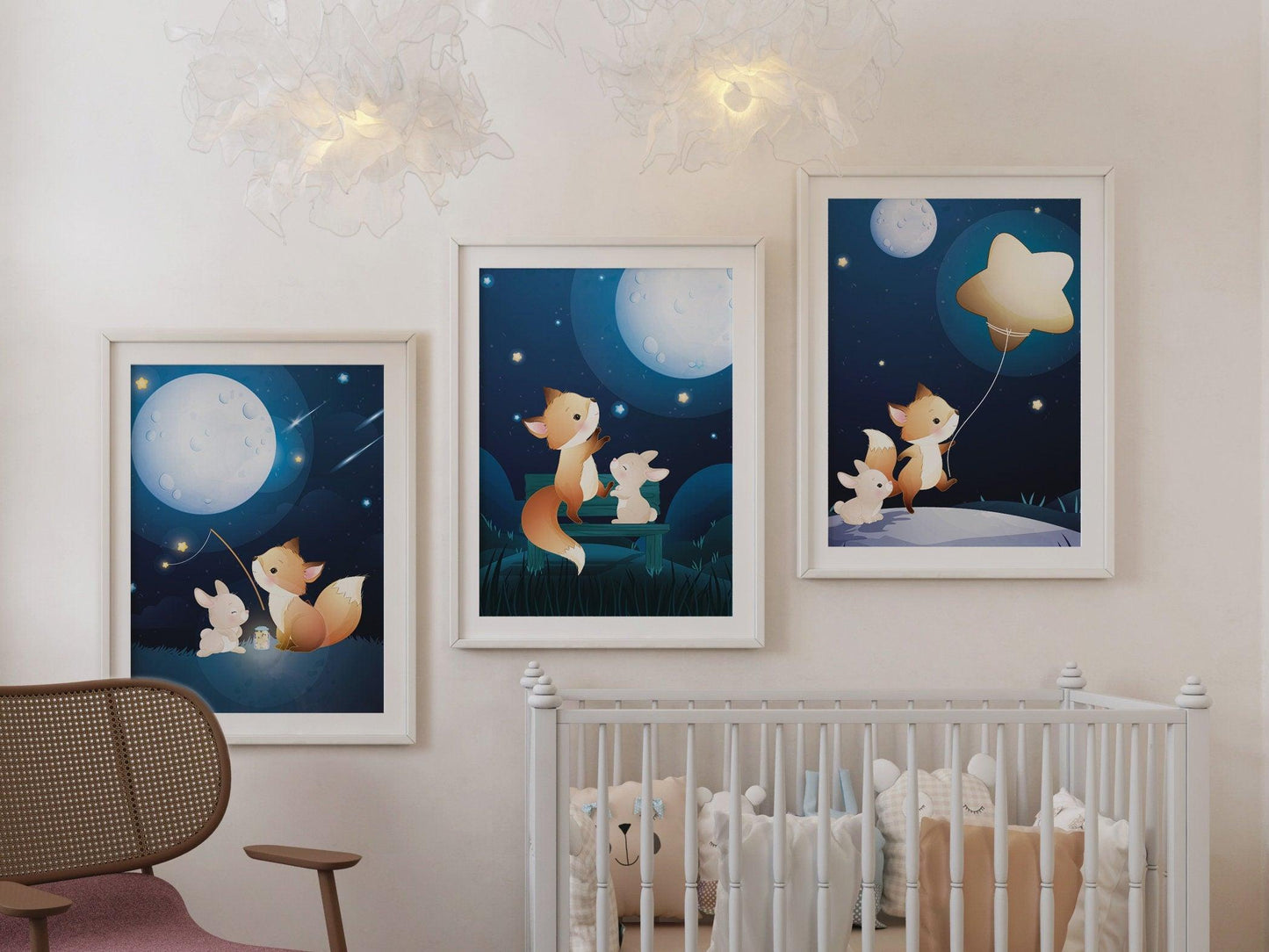 Affiches Renard et Lapin rêve illustration - chambre enfant bébé - Décoration enfant - Idée cadeau - Thème animaux - format A4 ou A3 - Imagine.affiche