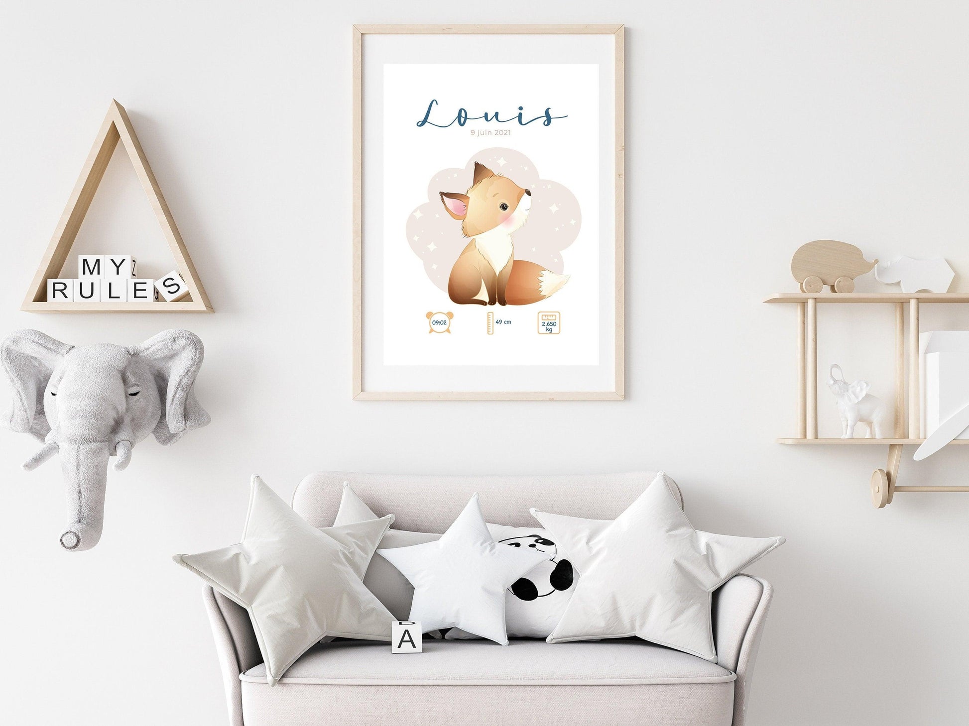 Affiche de naissance personnalisée "Renard" - Affiche bébé souvenir - Prénom, poids, taille et heure - Cadeau naissance anniversaire bebe - Imagine.affiche