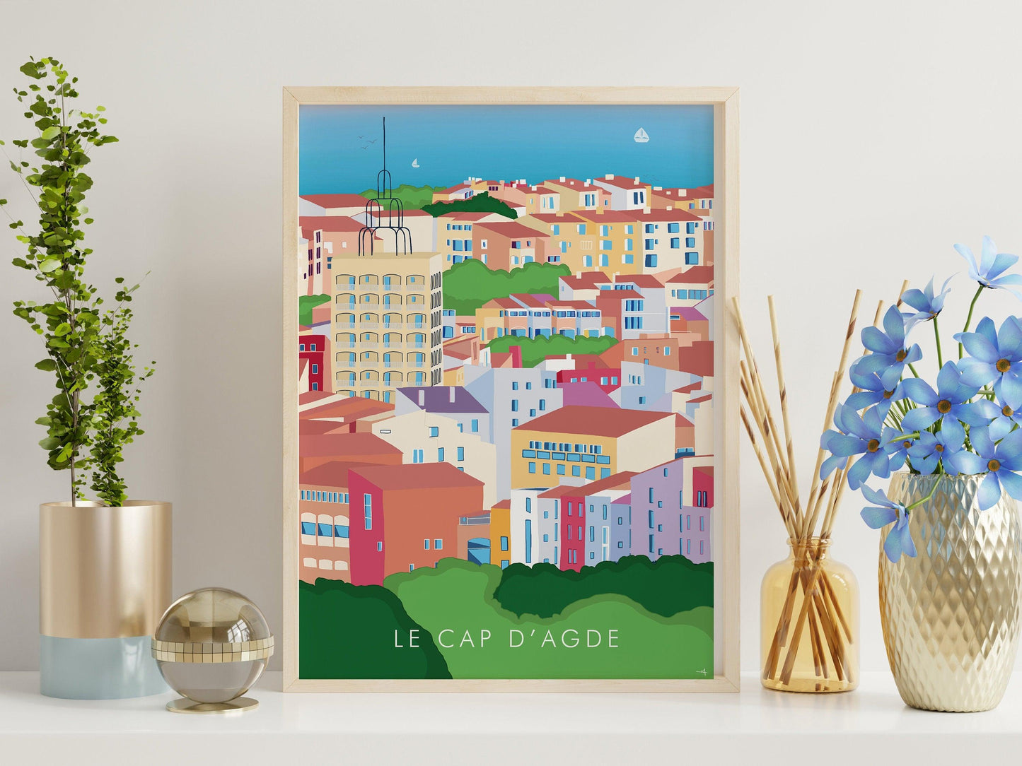 Cap d'agde - Hérault - France - vacances carte postale affiche - couleurs du sud - plage et soleil - méditerranée - souvenir cadeau été - Imagine.affiche