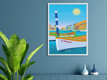 Sète - Hérault - France - vacances carte postale affiche - couleurs du sud - plage et soleil - méditerranée - souvenir cadeau été - Imagine.affiche