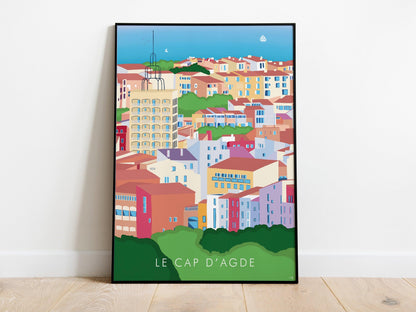Cap d'agde - Hérault - France - vacances carte postale affiche - couleurs du sud - plage et soleil - méditerranée - souvenir cadeau été - Imagine.affiche