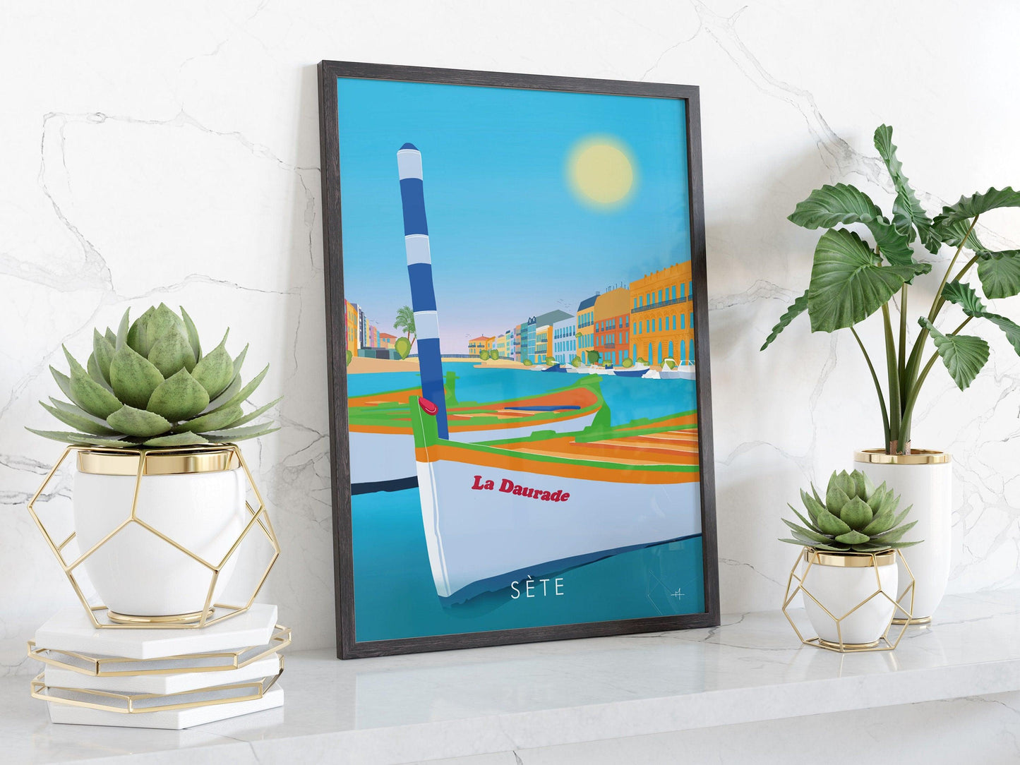 Sète - Hérault - France - vacances carte postale affiche - couleurs du sud - plage et soleil - méditerranée - souvenir cadeau été - Imagine.affiche