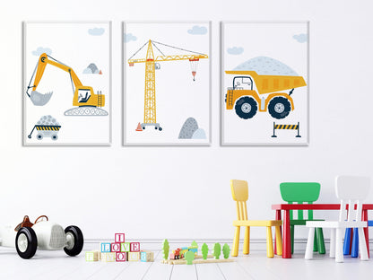 Lot affiches Chantier avec camion pelleteuse grue pour chambre d'enfant - Imagine.affiche