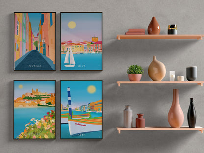 Pézenas - Hérault - France - vacances carte postale affiche - couleur du sud - village soleil - méditerranée - souvenir cadeau été - Imagine.affiche