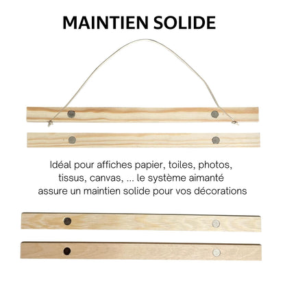 Cadre Photo en bois Magnétique ou Porte Affiche A4 A3 - Baguette de suspension Aimanté Installation Facile et Rapide - Imagine.affiche