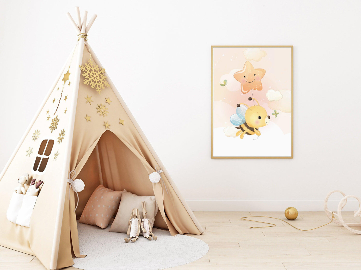 Affiches Abeille mignonne illustration - chambre enfant bébé - Décoration fille - Idée cadeau Naissance - Thème animaux - bee cute - A4 A3 - Imagine.affiche
