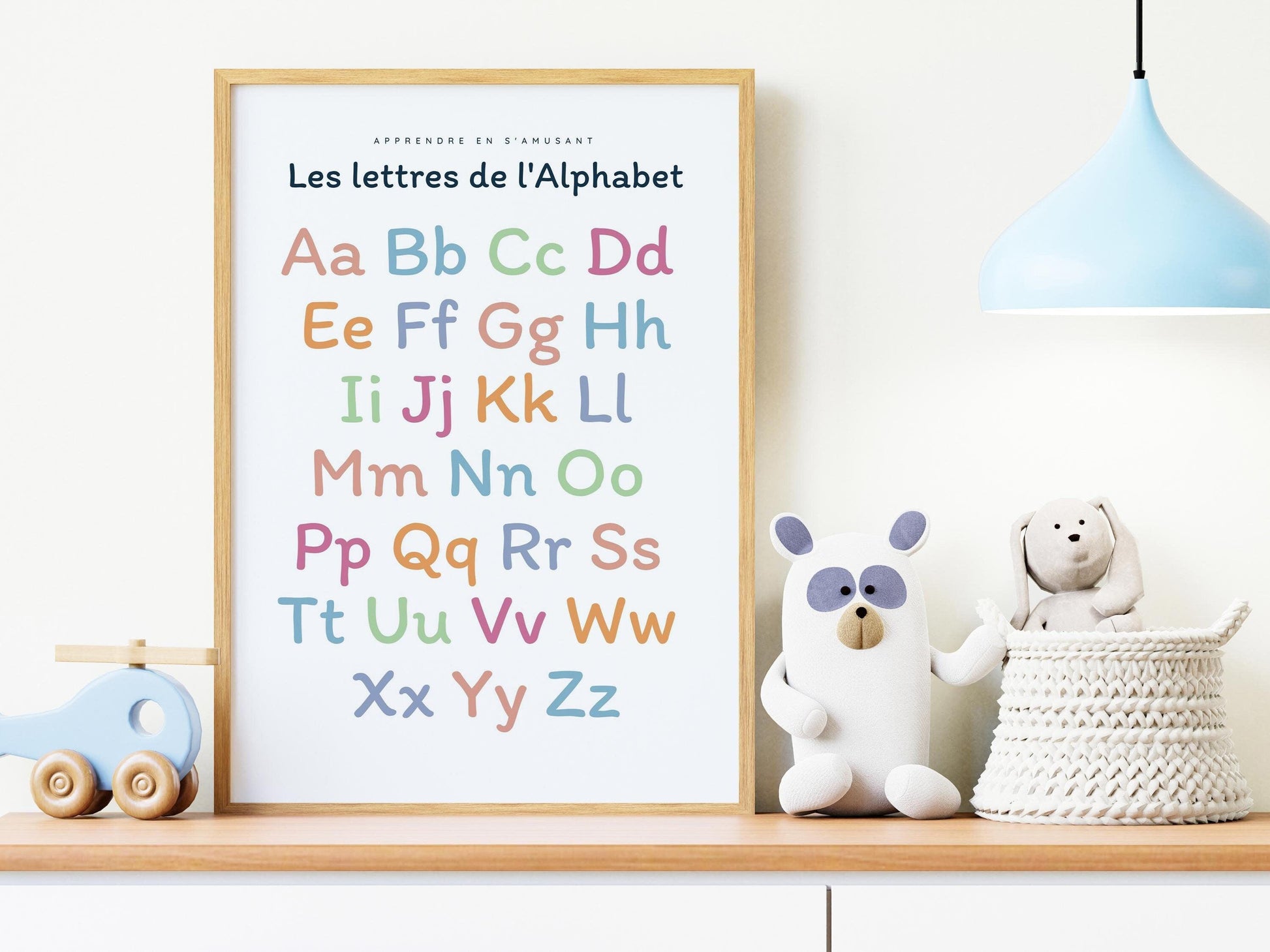 Affiche Apprendre les lettres de l'alphabet A B C D E F G H pour chambre enfant école, maternelle, primaire - poster enfant garçon et fille - Imagine.affiche