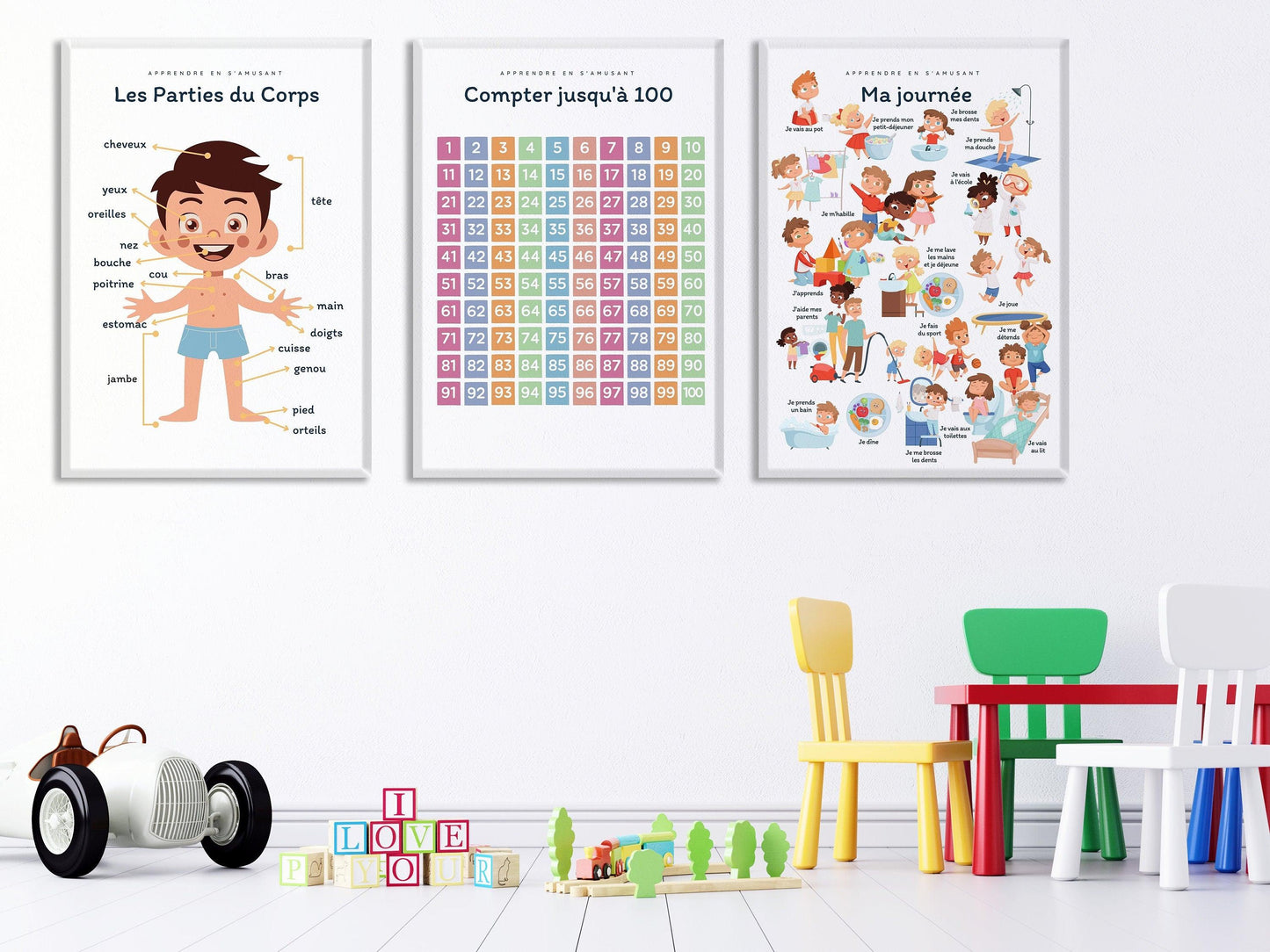 Affiche Apprendre à Compter jusqu'à 100 - 1 2 3 4 pour chambre enfant école maternelle primaire poster enfant garçon et fille apprentissage - Imagine.affiche