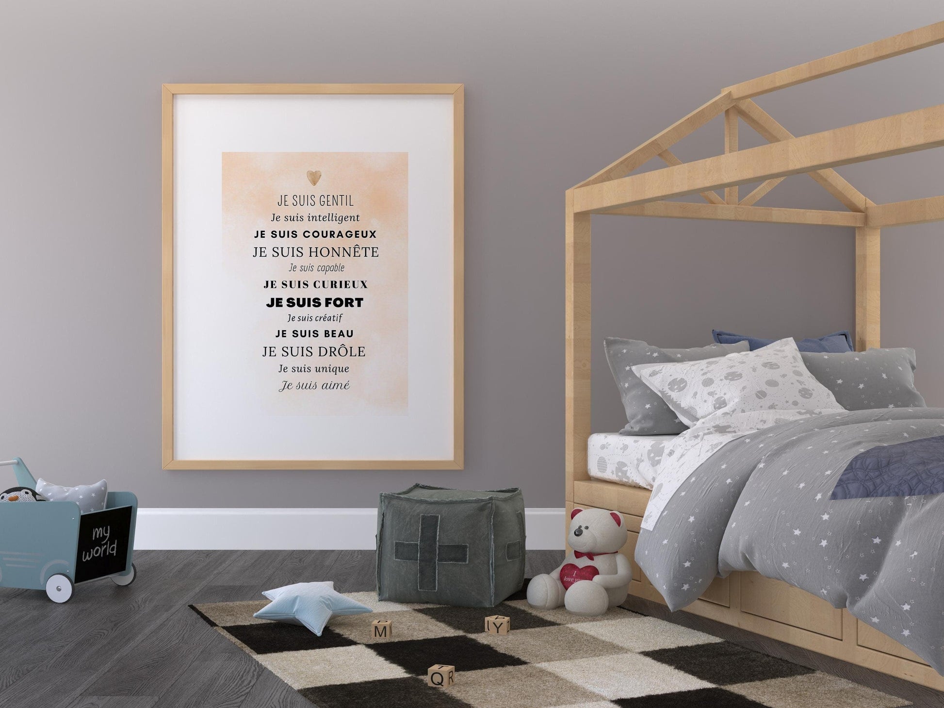 Affiche Motivation - phrases positives compliment  - garçon bébé enfant - décoration poster mural chambre salon affirmations personnalisable - Imagine.affiche