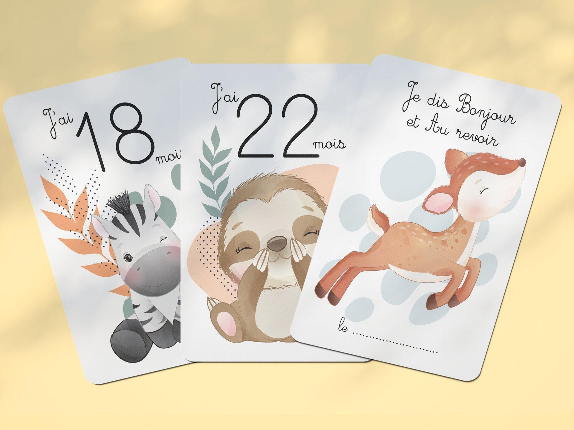 Cartes étapes bébé - 13 - 24 mois - 1 à 2 ans sur thème Animaux mignon –  Imagine.affiche