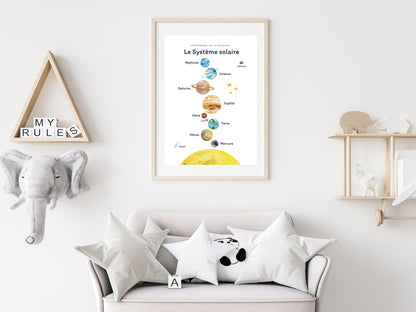 Affiche Le système solaire - les planètes, soleil, univers - enfant école maternelle primaire - poster enfant garçon et fille apprentissage - Imagine.affiche